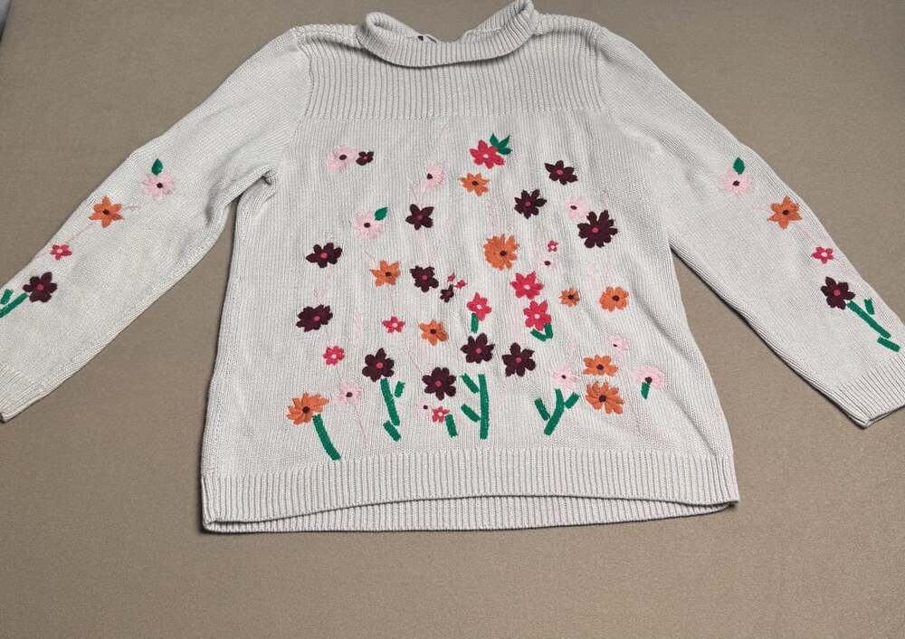 Talbots Floral Embroidered Knit Sweater Size L Cream